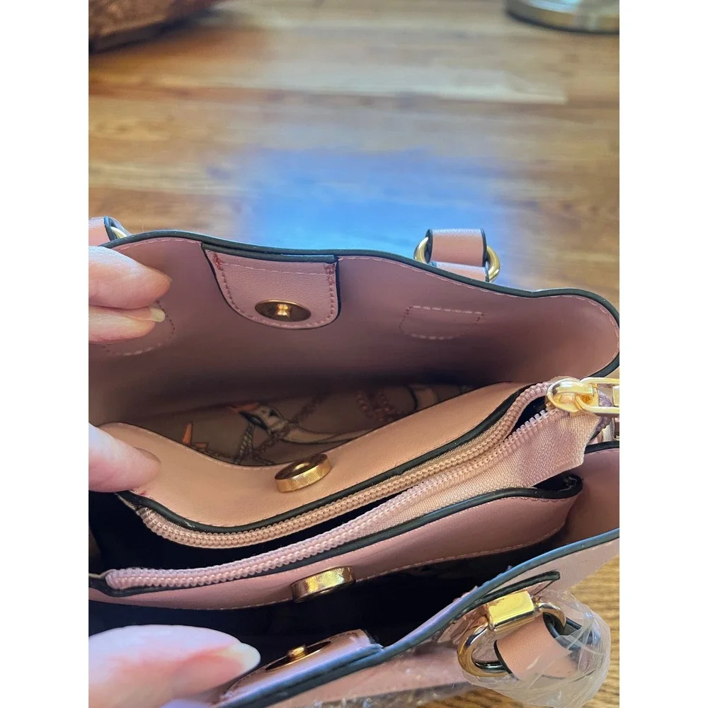 La Terre Satchel Crossbody Bag Womens Small Pink New Vegan Leather Gold Hardware